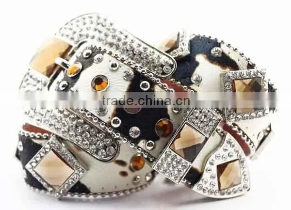 Western Cow Print Leather Brown Concho Studded Cowgirl Crystal Belt