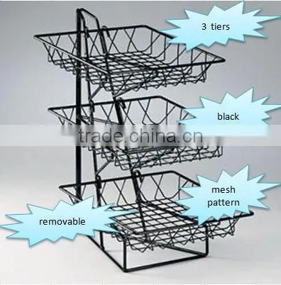 3 Tiers Black Square Metal Wire Merchandiser With Baskets YC014