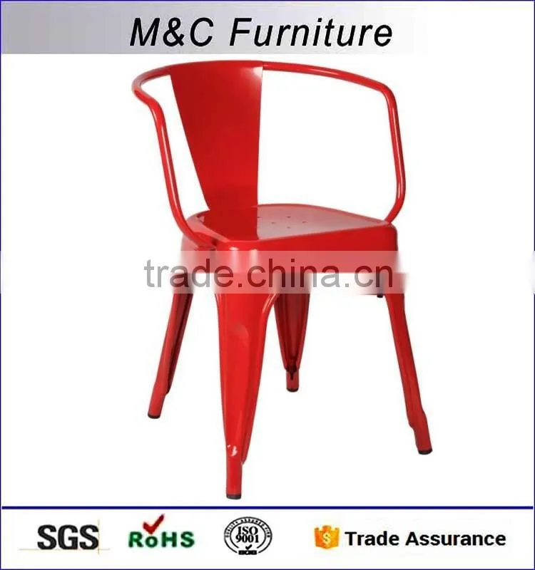 Red simple design steel dinning chair with armrests