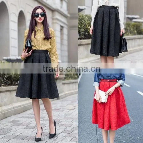 Stylish Lady Women's High Waist Vintage Style Pleated Swing Ball Gown Dark Print Skirt