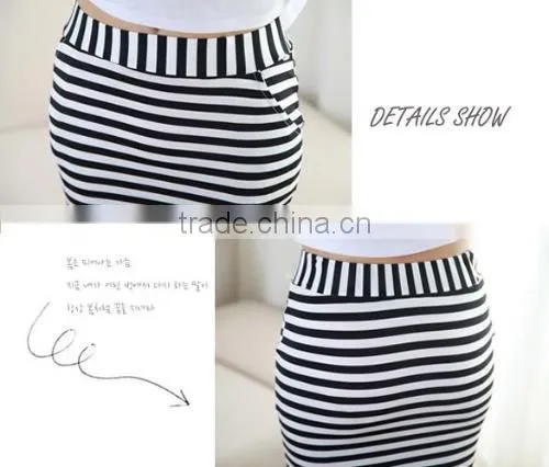 Hot Fashion Women Sexy High Waist Striped Stretch Bodycon Package Hip Mild-calf Casual Skirt