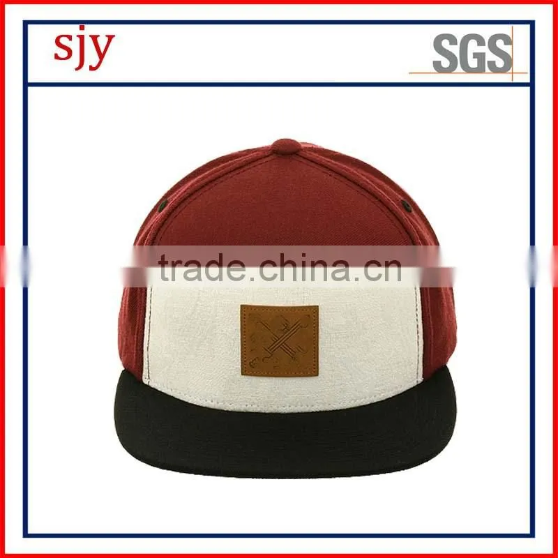 wholesale custom-made 100% wool flat brim leather strap 5 panel camp hat