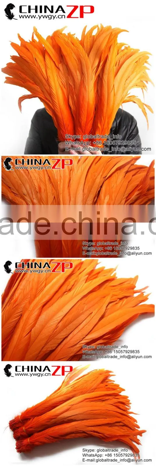 Gold Supplier ZPDECOR Wholesale 40-45cm Length Orange Chicken Fully Dyed Roosters Feathers