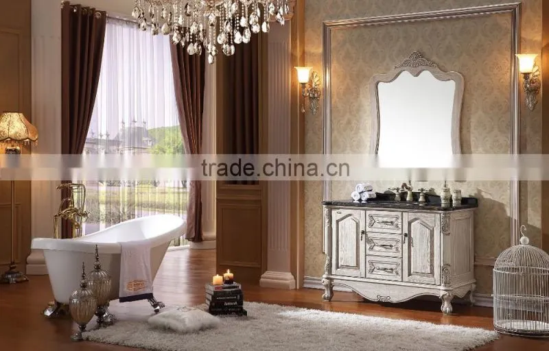 European style wood bathroom vanity exquisite carved beige solid wood WTS804