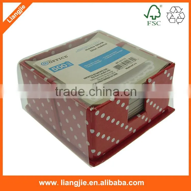 Office/school memo block, paper block with printed logo in box/holder