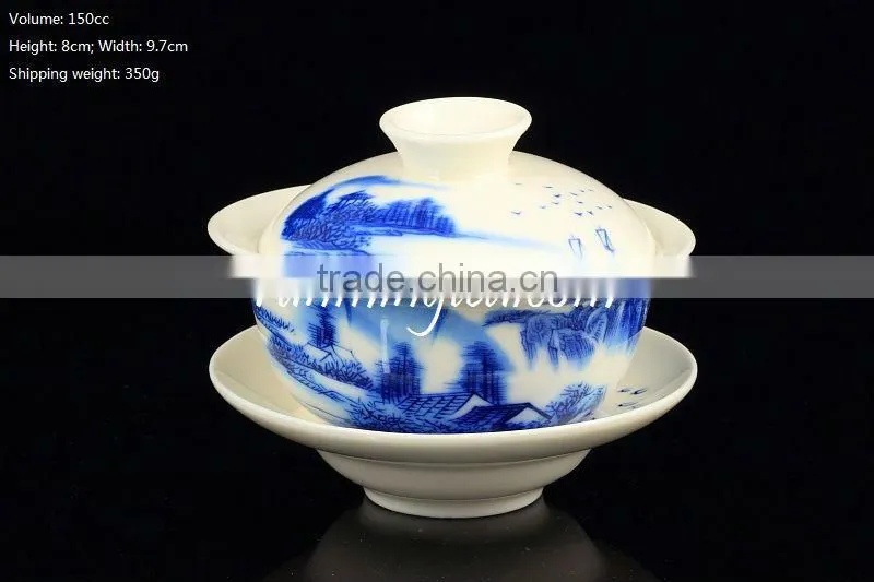 Hot sale Blue Landscape Pu Er Gaiwan with saucer, tea cup(150cc)