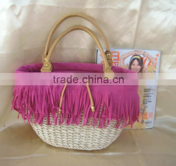cotton print straw bag