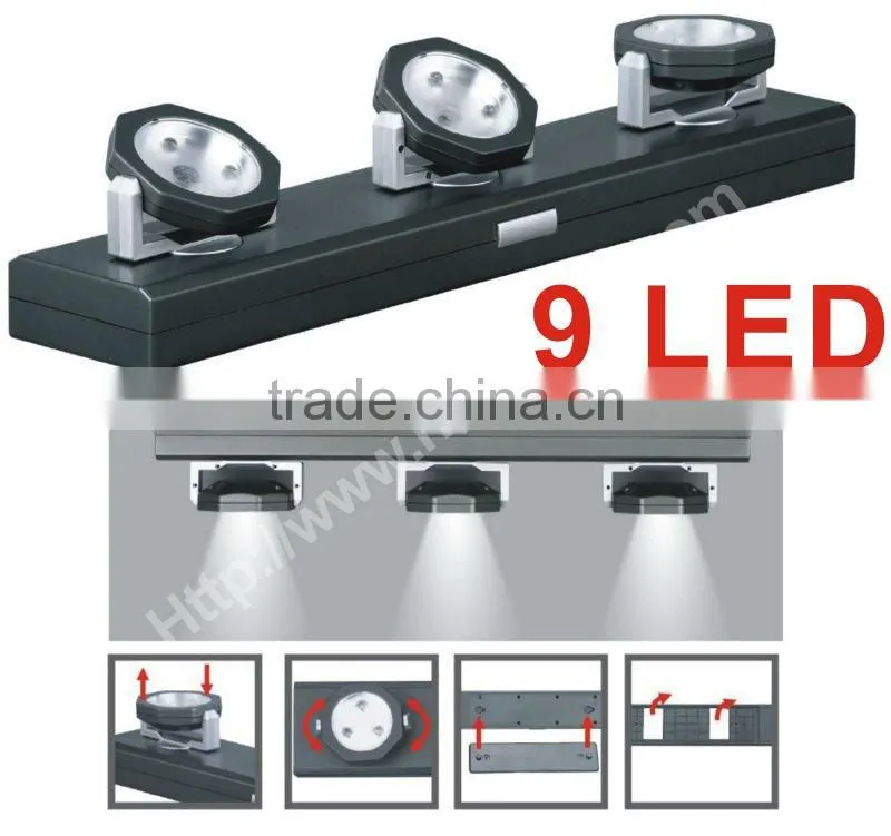 black mini smart 3led push light with adhesive for outdoor