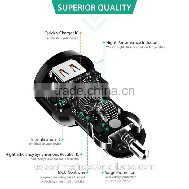 Aukey Quick Charge 2.0 Car charger 36W 2 Ports USB 12V/1.5A 9V/2A 5V/2.4A