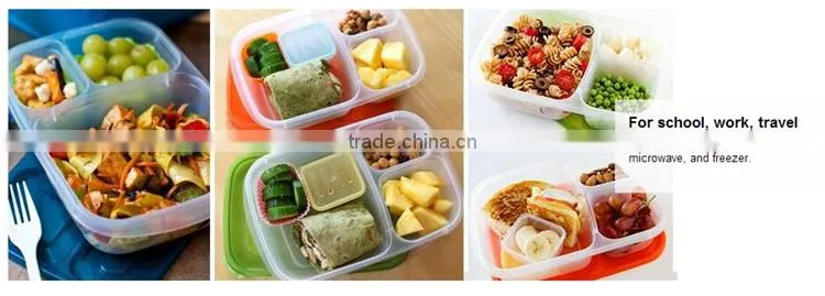 New products 3 compartment plastic bento food lunch box