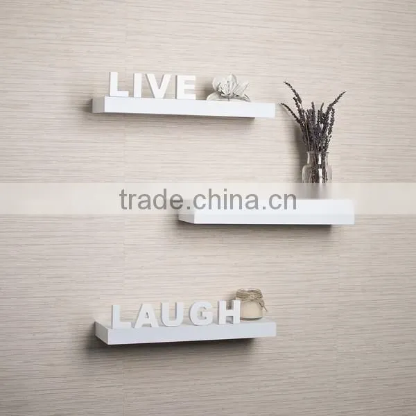 3 Shelves Wooden Rounded Floating Cube Wall Shelves with the letter