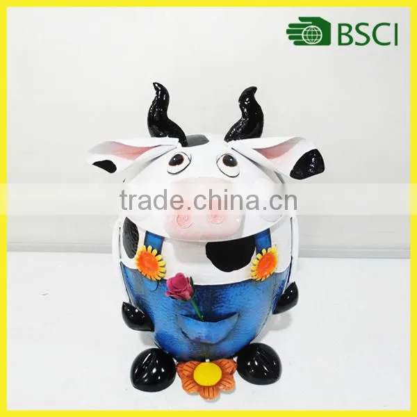 Metal trash can garden decoration cow