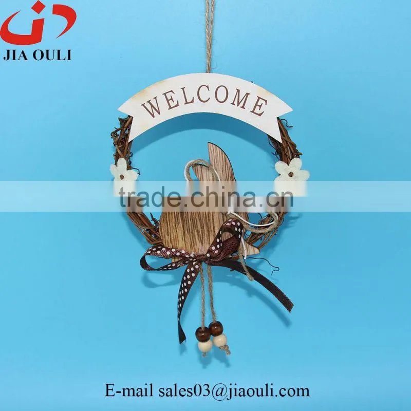 Hot sales with wood flower rattan wreath hanger easter decorations