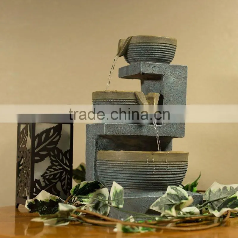 Three Tier Cascading Basins Tabletop Water Fountain with LED Light