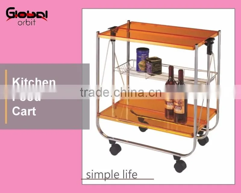 Kitchen Stainless Steel Serving Cart Food Wooden 3 Tier Shelf Rolling Wheels
