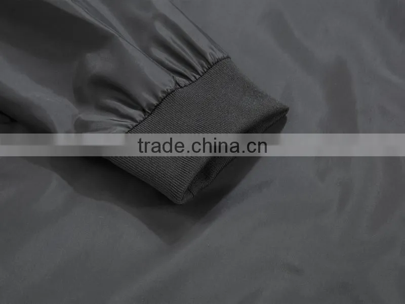 Manufacturer From Jiangxi Men's Waterproof Jacket Black Color Open Fly with Zipper 100% Polyester AC Coated With 1x1 Rib