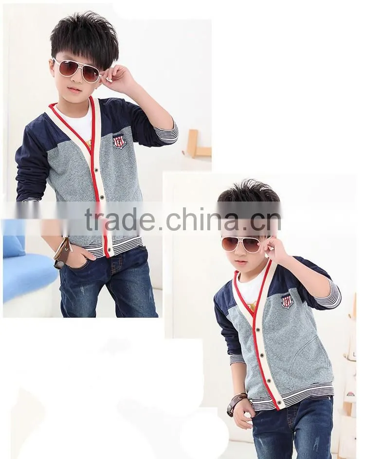 2016 children British style boy fall coat/ thin coat autumn cardigan fashion jacket with embroidered