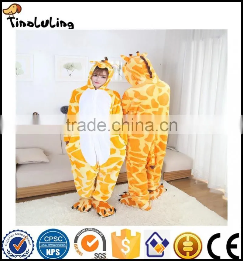 OEM Sexy Adult Funny Costume Giraffe One Piece Footie Flannel Pajamas For Winter