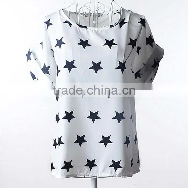 2017 new design ladies print chiffon style blouse