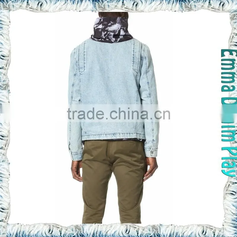 Men's Warm Weather White Blue Denim Jacket with Silver Button
