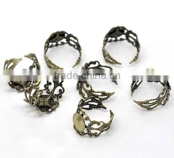 Antique Bronze Adjustable Filigree Ring Settings 18.3mm US 8 Ring Setting