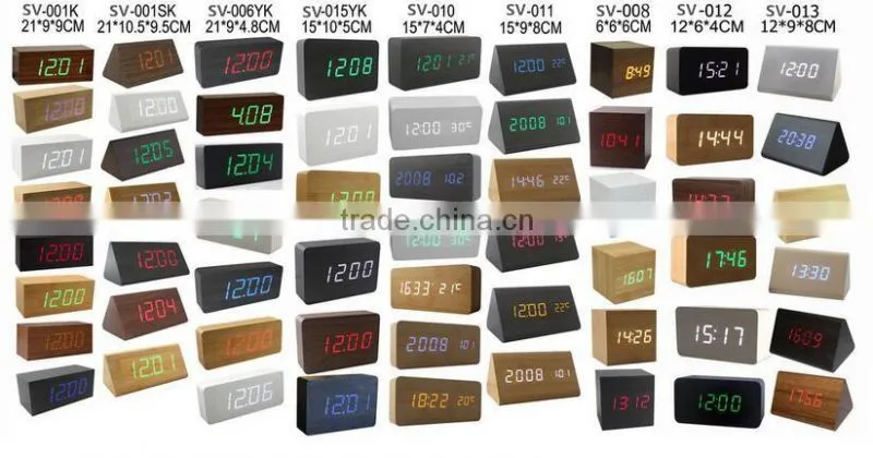 (Crazy Hot Selling)Wholesale Digital Wooden LED Alarm Clock,Wooden Table Clock,sound control Alarm Clock,Triangle wooden clock