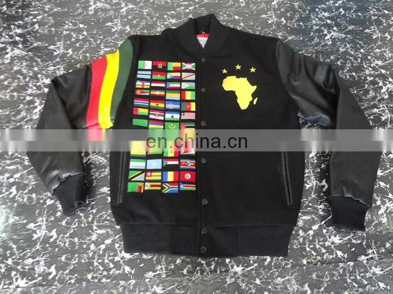 Mens Black Varsity Jacket with White Leather Sleeve Custom printed Bomber Jacket