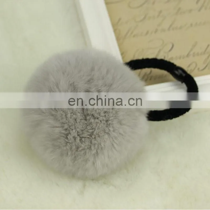 Lovely real rabbit fur ball hairband hand made wholesale fur pom pom elastic