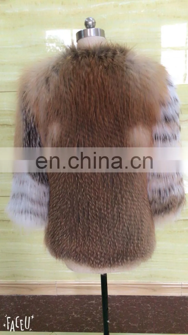 nature color real fur round collar jacket for women's wear