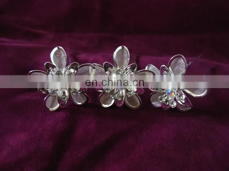 New Silver Plated Wedding Bridal Rhinestones Crystal Pearl Flower HairPin