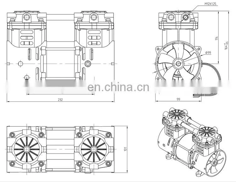 New design silent oil free piston portable vacuum pump for fish farming tank