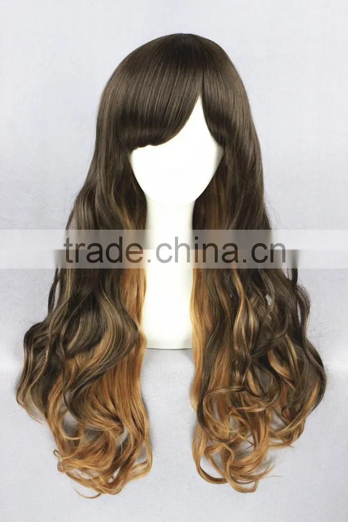 High Quality 65cm Medium Long Wave Brown Mixed Lolita Wig Synthetic Anime Wig Cosplay Hair Wig Party Wig