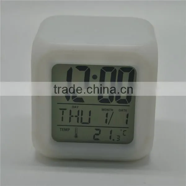 hot selling seven color changing alarm clock, square clock