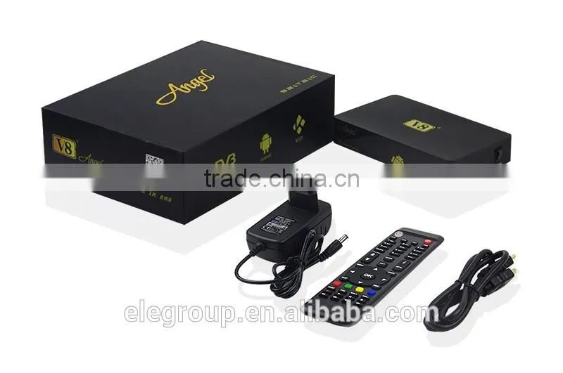 New DVB-S2+T2+Cable+IPTV satellite tv receiver openbox v8 angel android4.4 box with kodi
