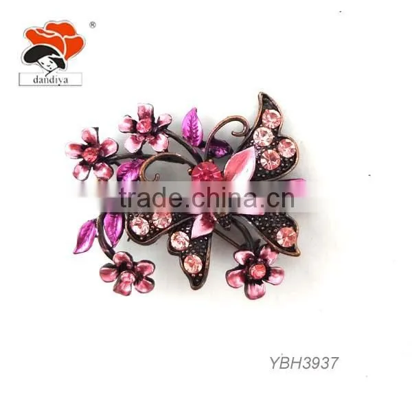 Wholesale romantic butterfly and flower shaped red rhinestone brooch