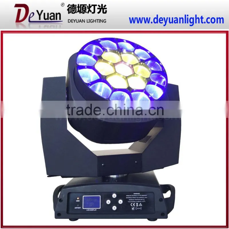 Cheap 19pcs bee eyes zoom sharpy moving head/ led rgbw colorful zoom stage light