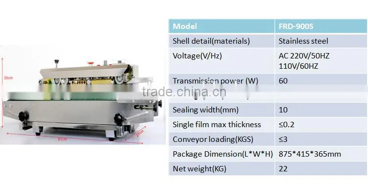 FRD900S continuous band sealer machine & Horizontal continuous bag sealer
