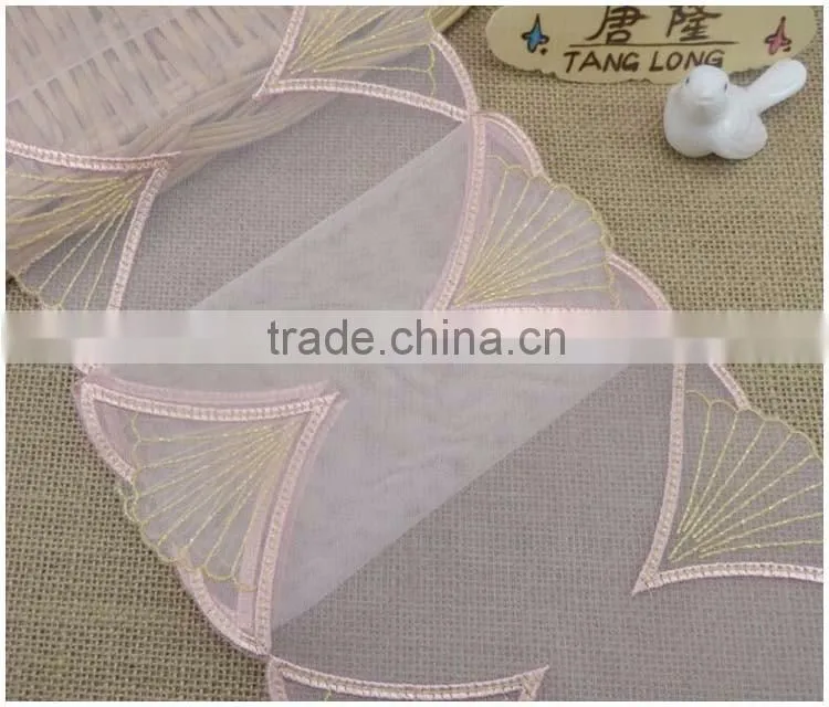 Nylon Net Cloth Gold thread Laces Red 7.28" Non-Strech Soft Warp Knitted lace embroidery in stock