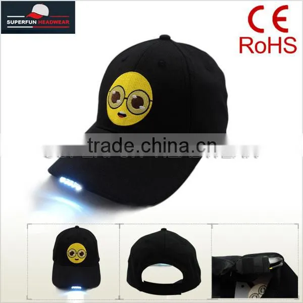 100% cotton embroidery cute logo LED cap