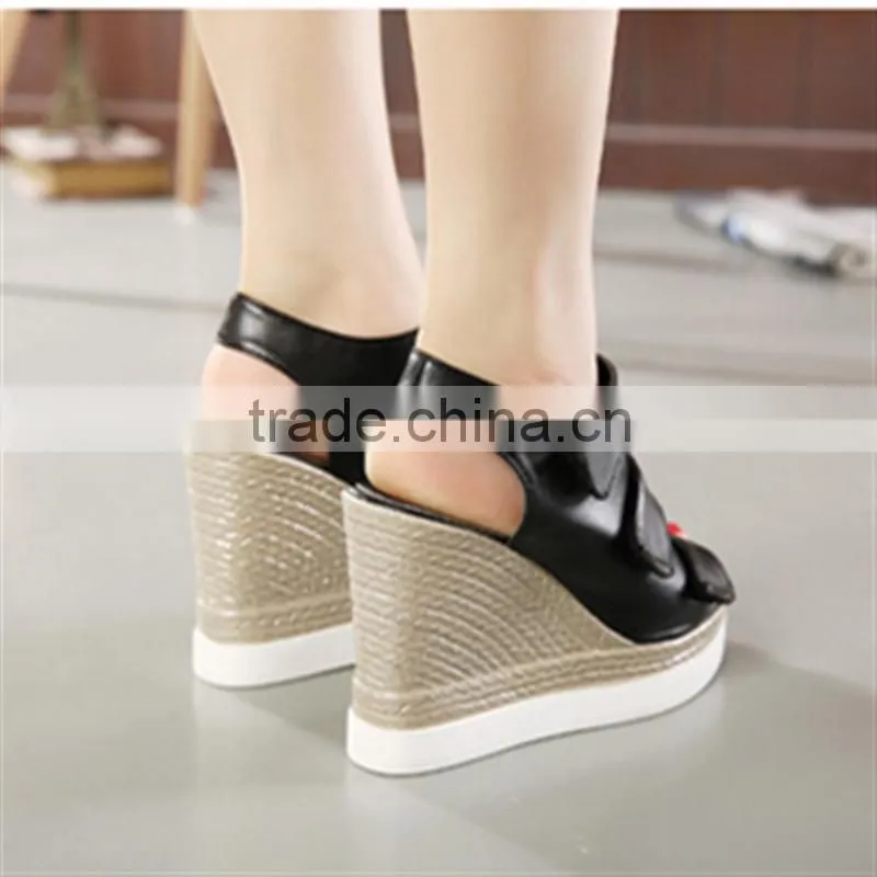 Latest design fashion ladies wedge high heel sandals with hole