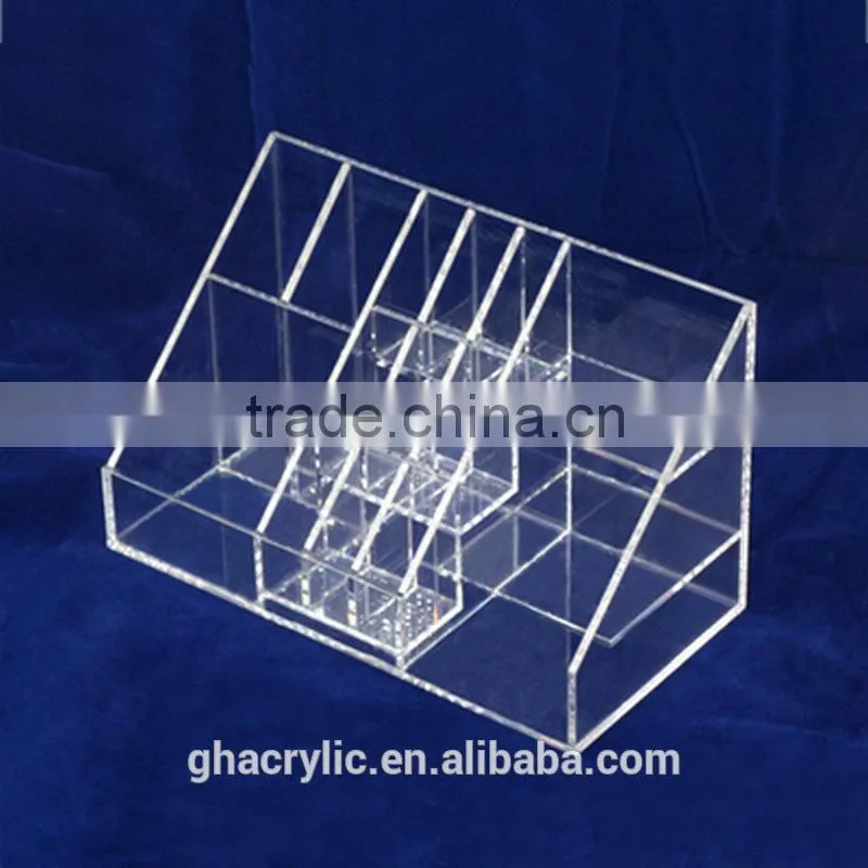 Acrylic cosmetic case with lattice lucite make up display rack for lipsticks