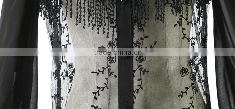 Y-360 Gothic Ladies Latest Black Lace Long Sleeve Top