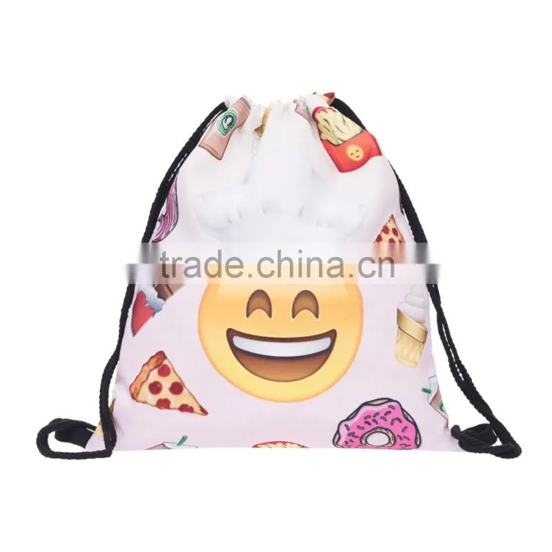 High Quality 3D Printed Emoji Cook Polyester Drawstring Bag