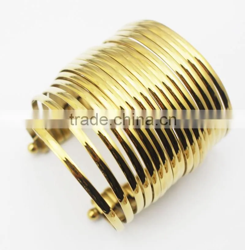 India large punk hip hop multi strings18k gold plating wide cuff bangle opened