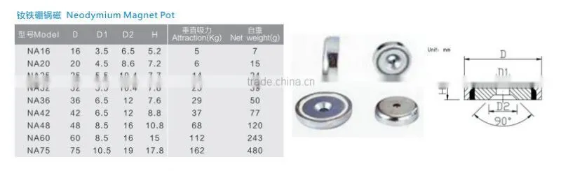 LMA Neodymium Magnet Pot, Permanent NeFeB Pot Magnet