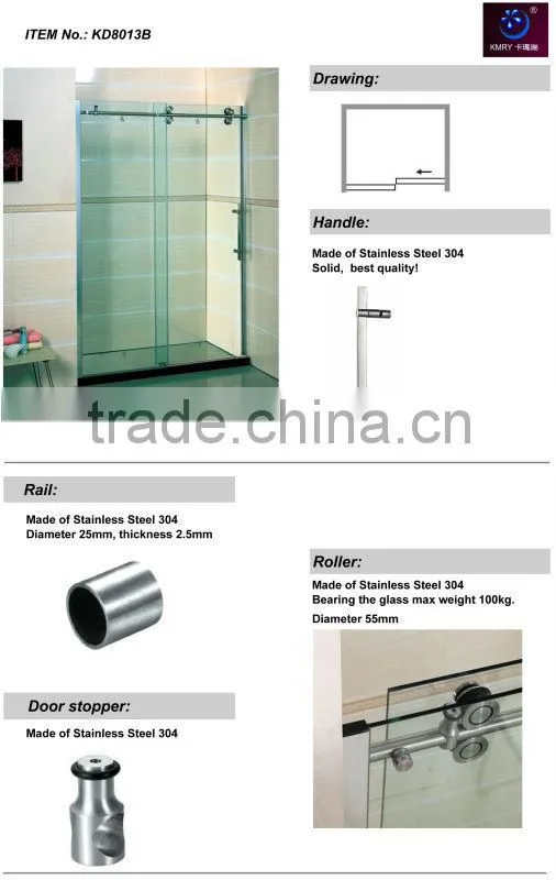 8mm sliding door portable big roller Shower Room