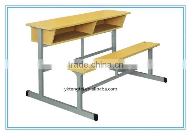 standard size of double wooden school desk and bench for classroom