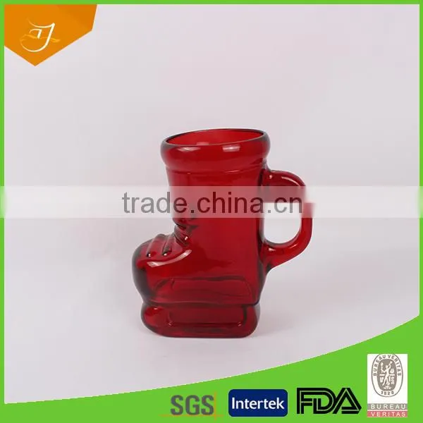 Colorful Santa's Boot Shape Glass Beer Mug,High Quality glass handle beer glass mug