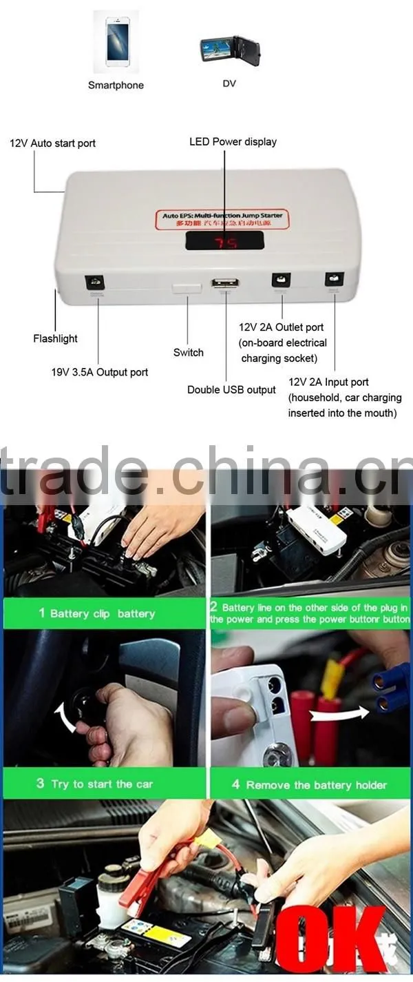 White color Simple Start Lithium-Ion Jump Starter 12V auto part Jump Starter Battery Pack 18000 mAh