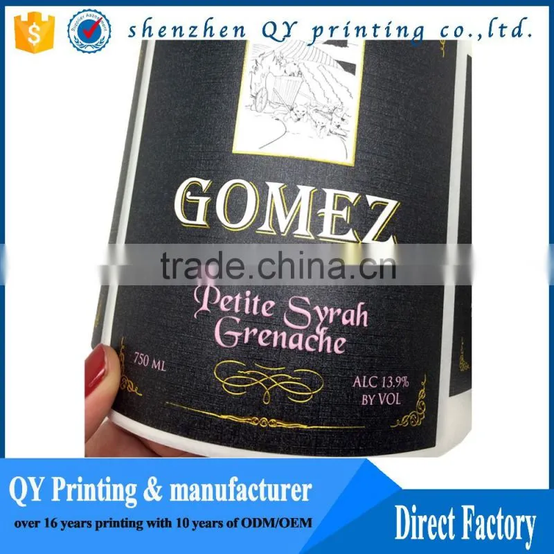 customized gold foil wine sticker,self adhesive wine label with logo embossed
